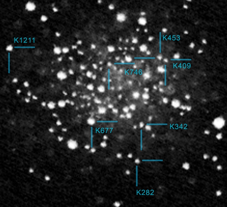 Blue stragglers NGC 7789 on the drawing made using a 4" Newtonian telescope.