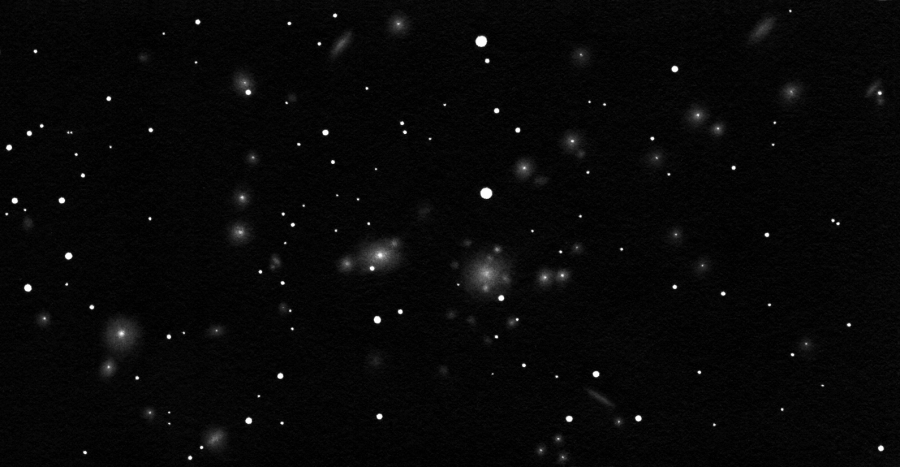 Coma Galaxy Cluster. Inverted drawing made using a 16" Newtonian telescope.