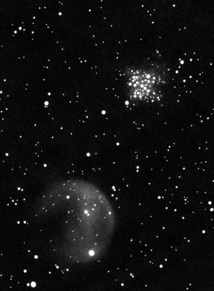 NGC 3293-3324 rajz 10 cm-es Newton távcsővel.