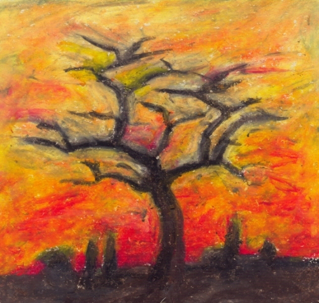 Tree with red sky